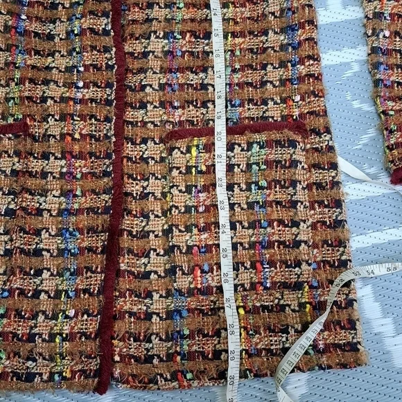 ANTHROPOLOGIE Ett:twa Harlequin Oversized Tweed Brown Burgundy Blazer Jacket - Picture 11 of 15